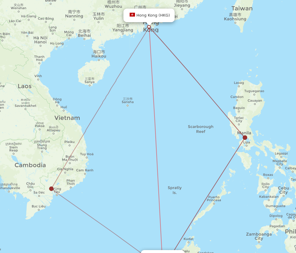 HKG to BWN flights and routes map