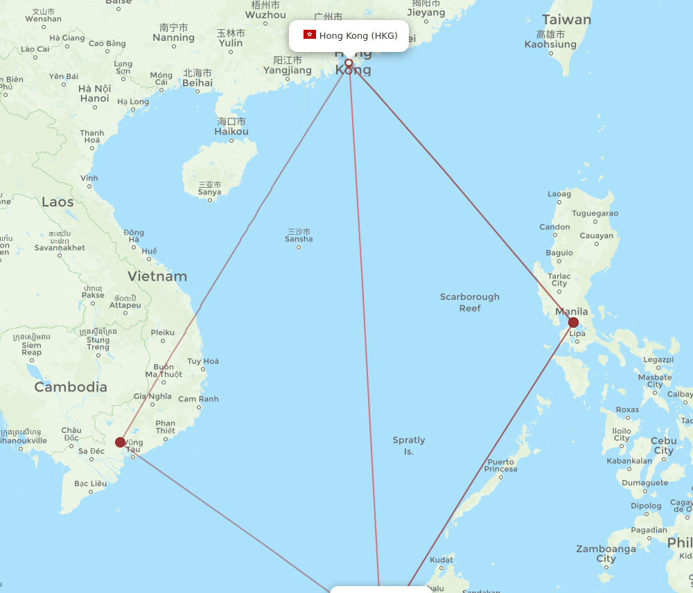 HKG to BWN flights and routes map