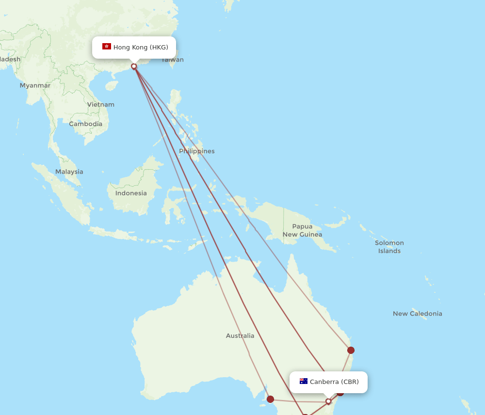 HKG-CBR flight routes