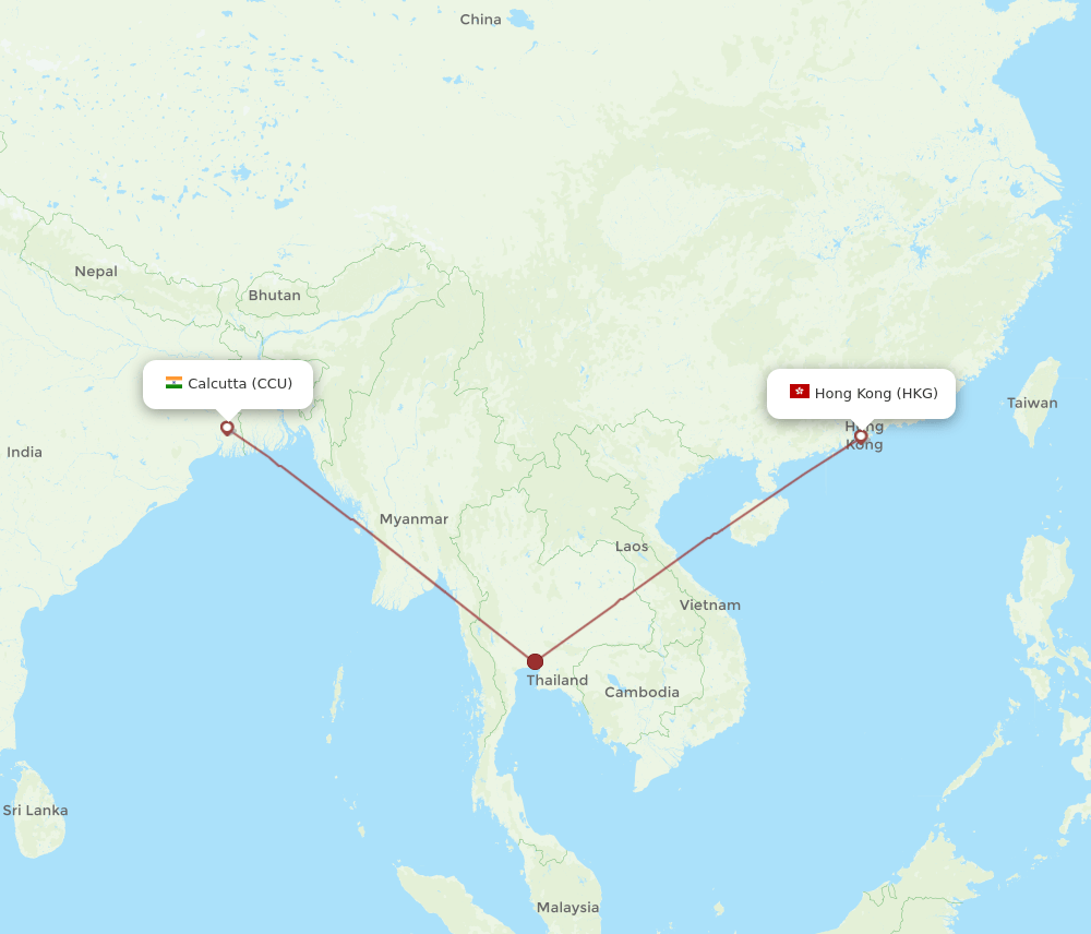 HKG to CCU flights and routes map