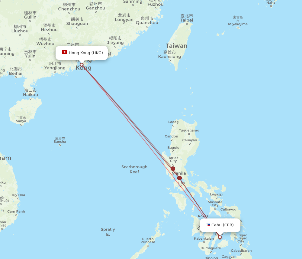 HKG to CEB flights and routes map