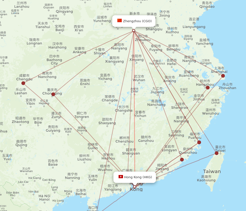 HKG to CGO flights and routes map