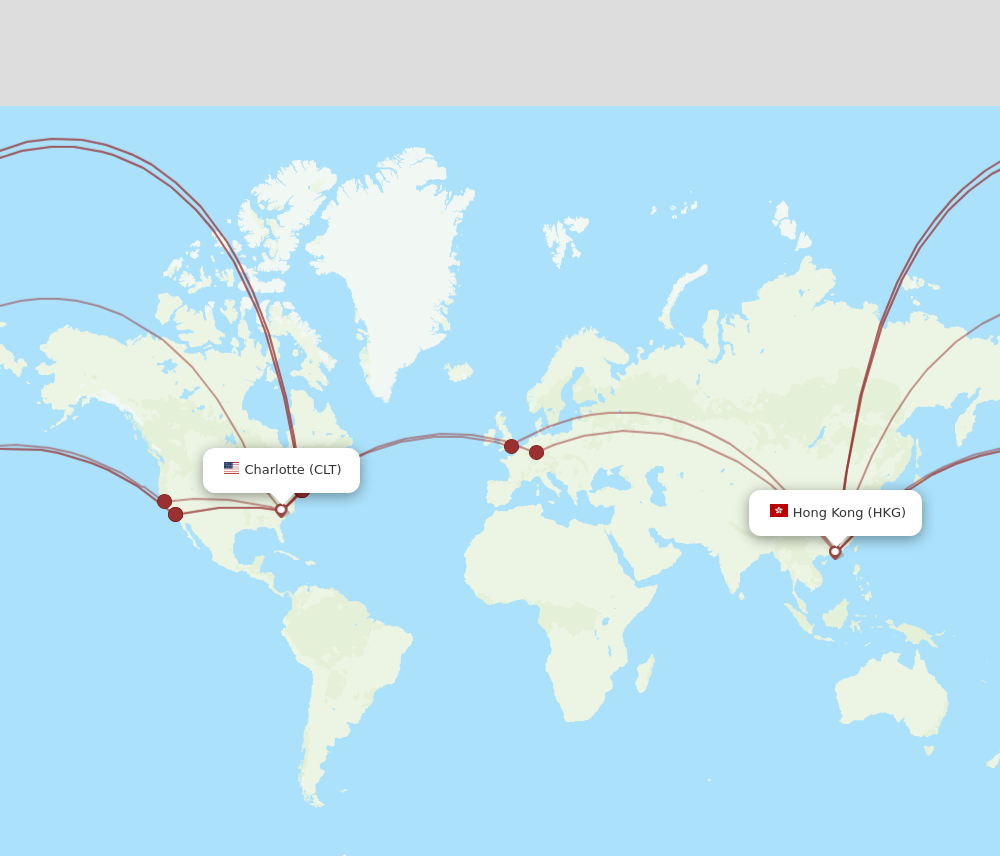 HKG to CLT flights and routes map