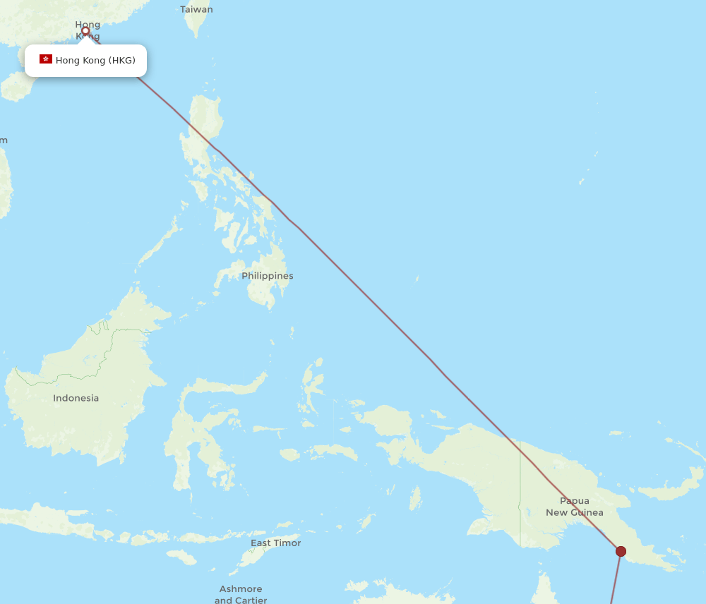 Cairns - Hong Kong route map and flight paths