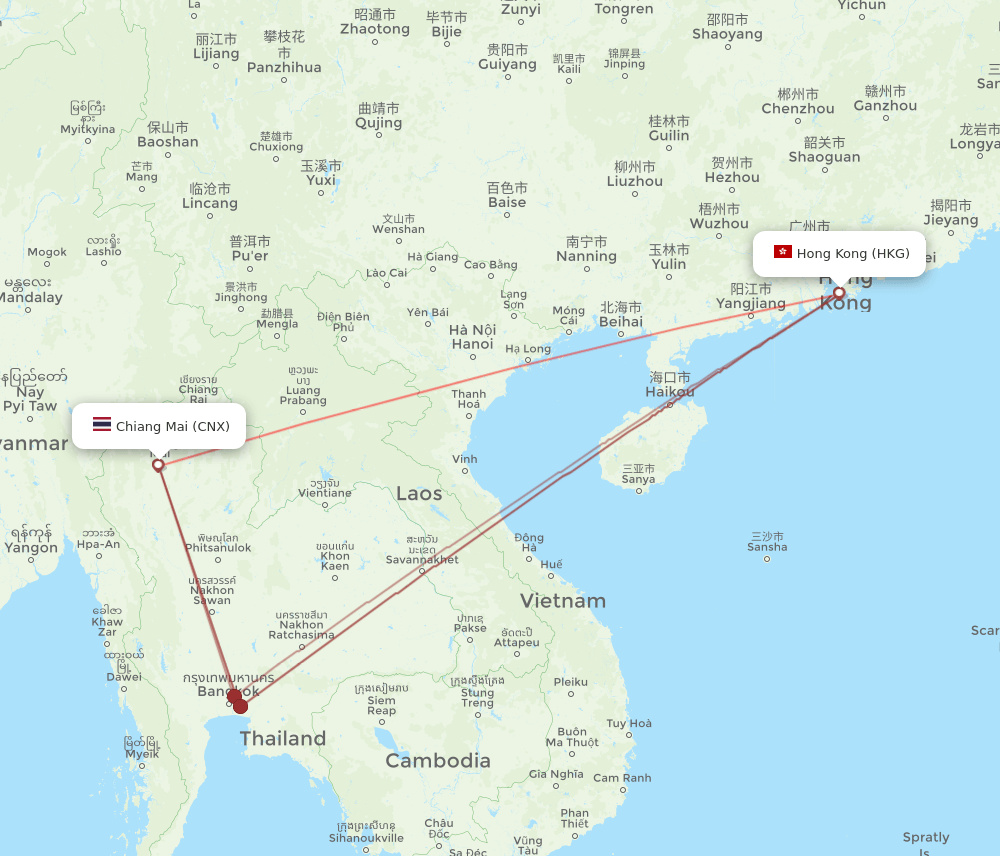 HKG to CNX flights and routes map