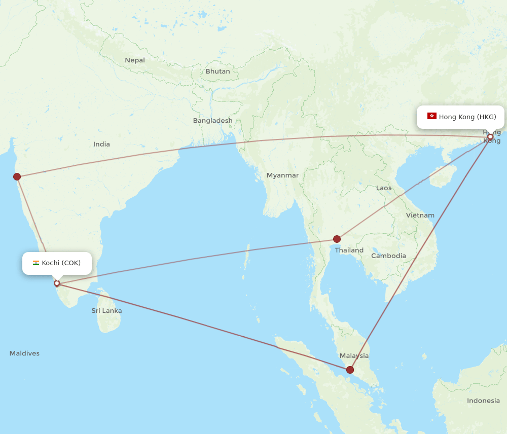 HKG-COK flight routes