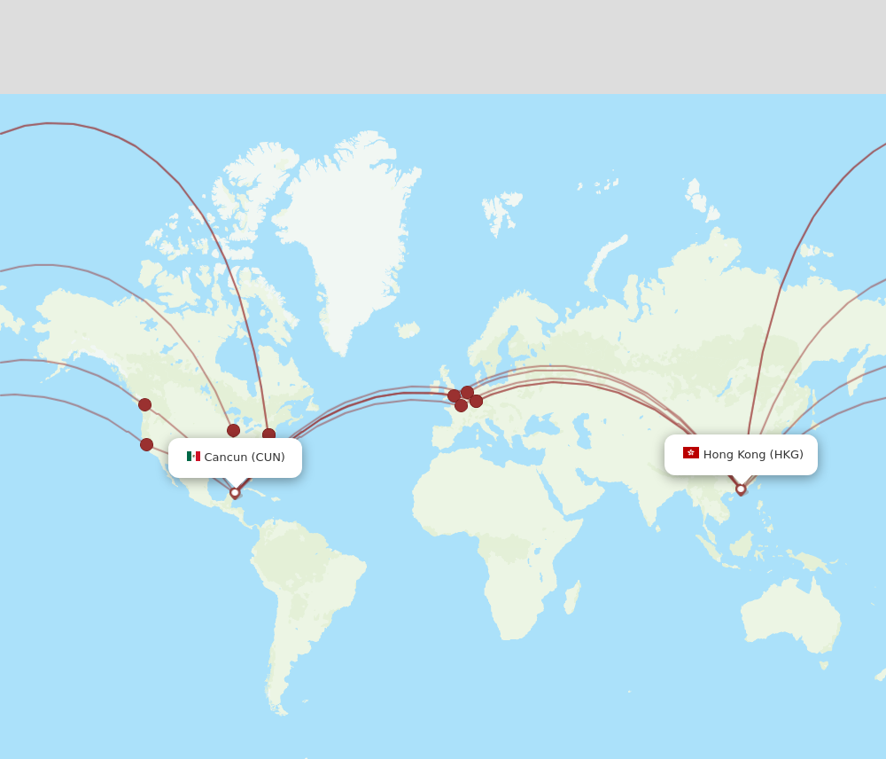 HKG to CUN flights and routes map