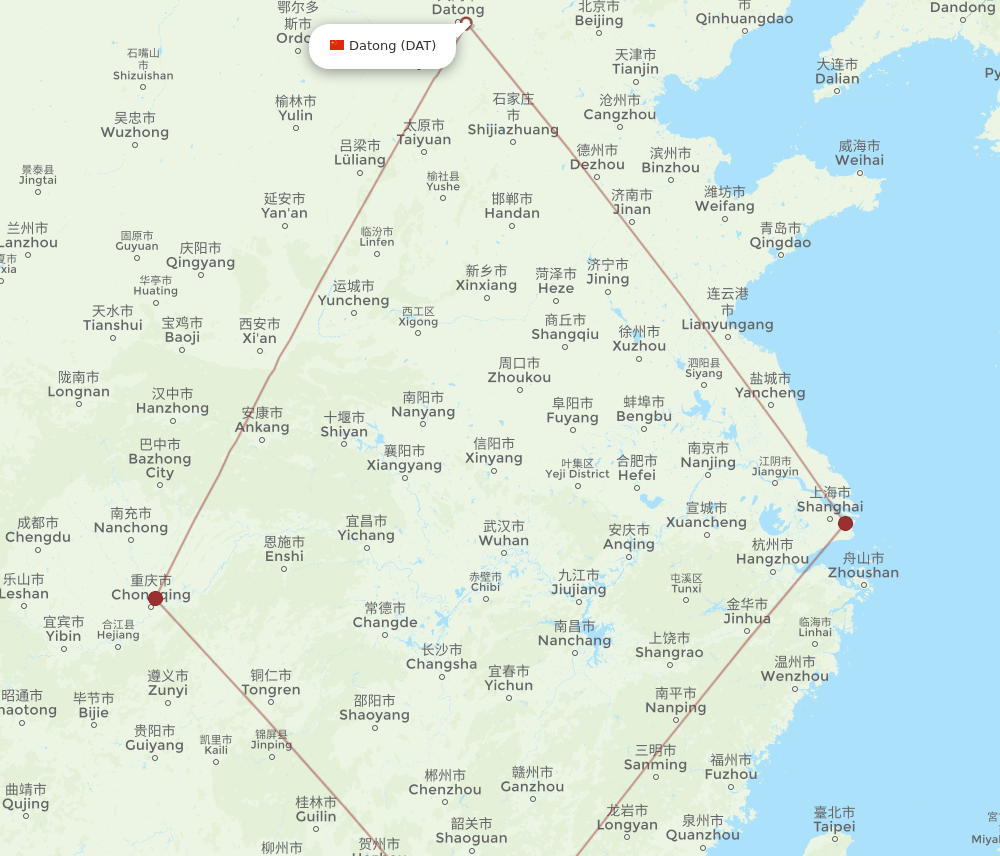 HKG to DAT flights and routes map
