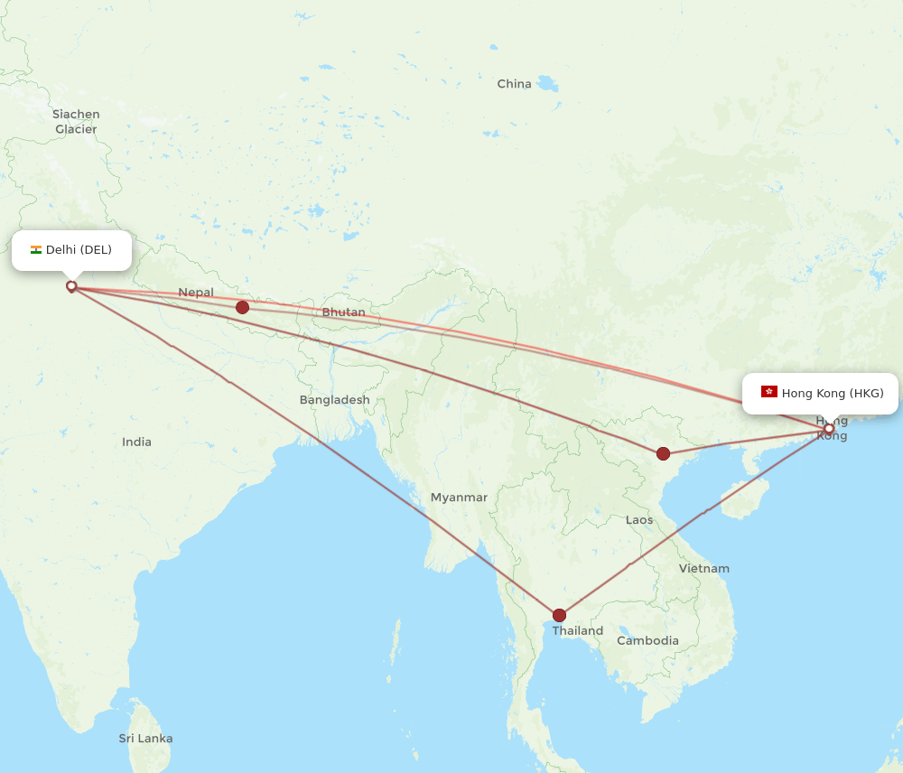 HKG-DEL flight routes