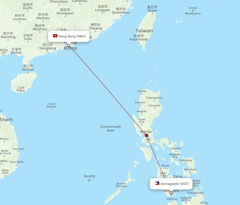 HKG to DGT flights and routes map
