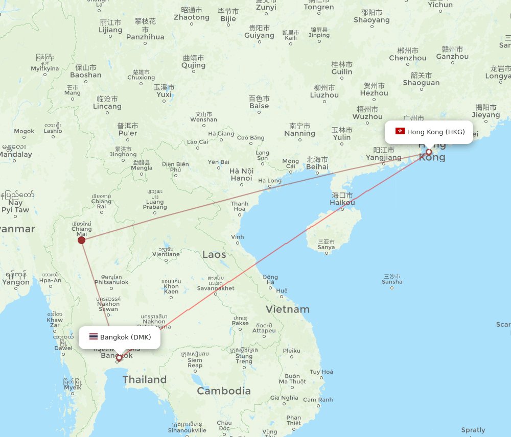 HKG to DMK flights and routes map