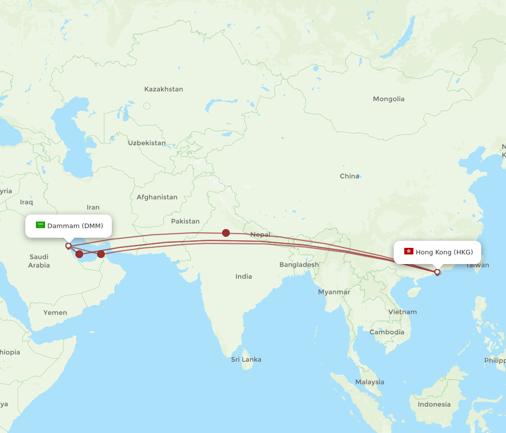 HKG-DMM flight routes