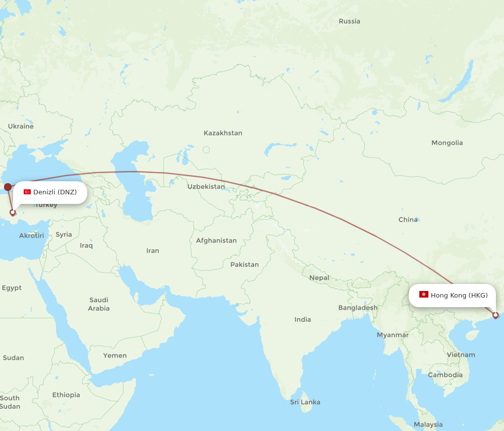 HKG-DNZ flight routes