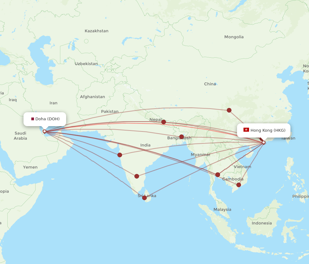 HKG-DOH flight routes