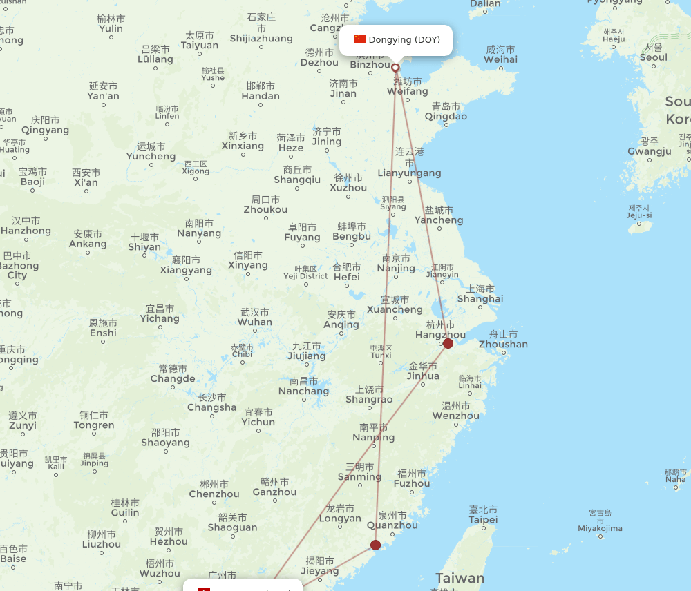 HKG to DOY flights and routes map