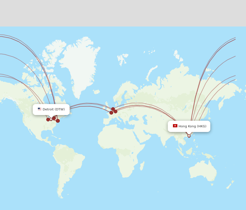 HKG-DTW flight routes