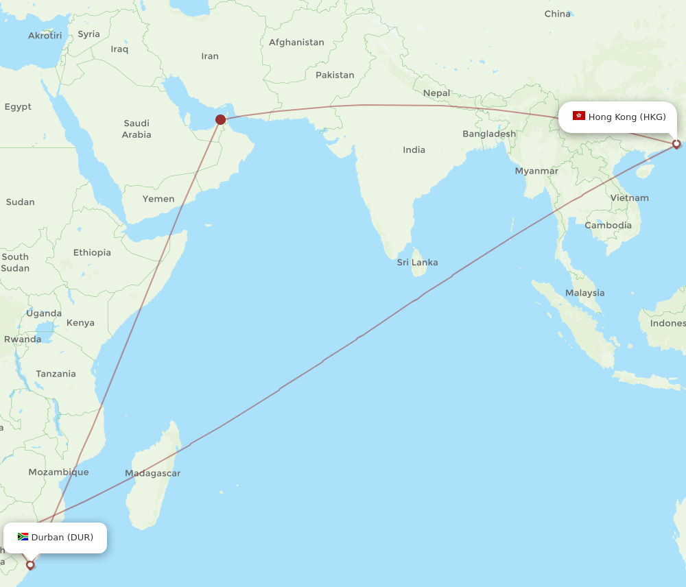 HKG-DUR flight routes