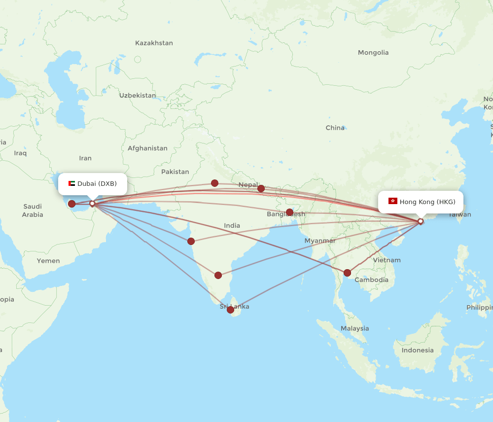 HKG-DXB flight routes