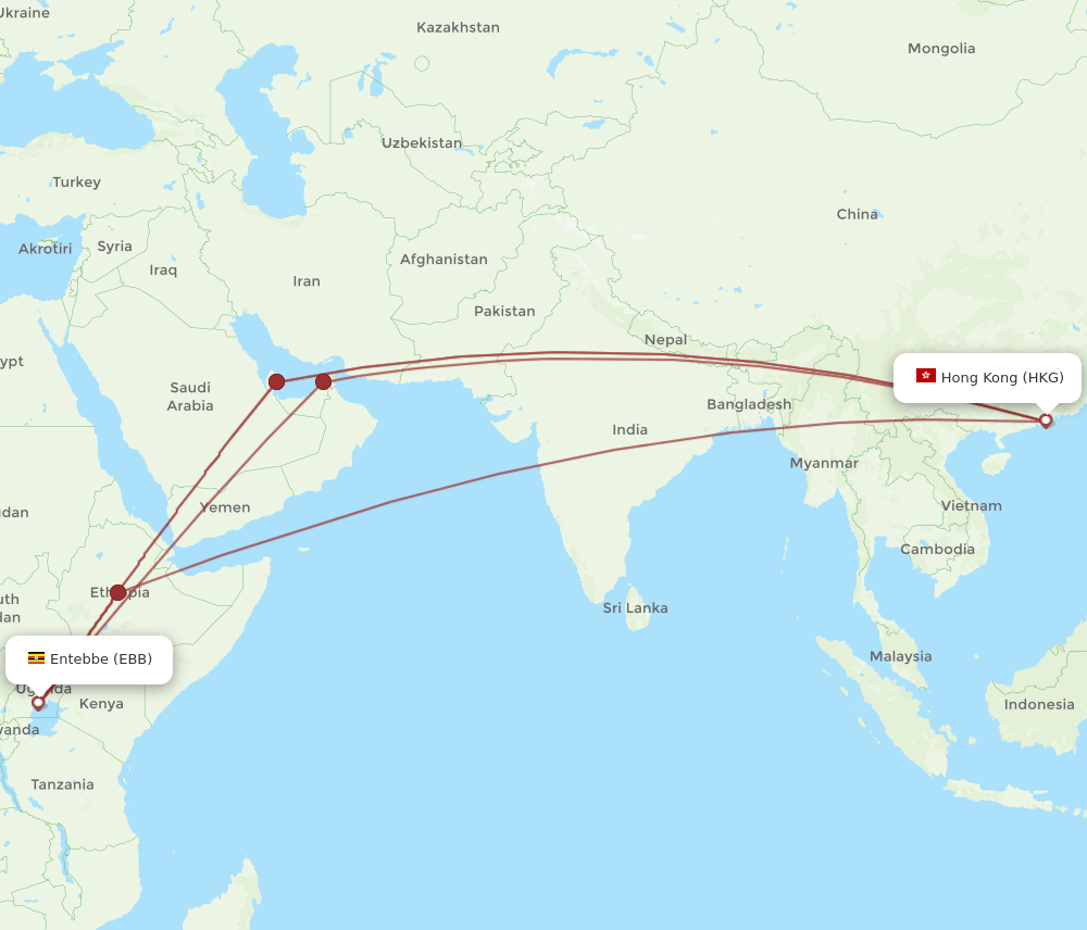 HKG-EBB flight routes
