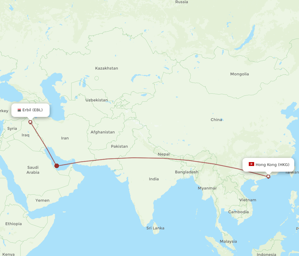 HKG-EBL flight routes