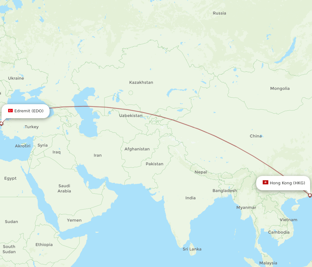 HKG to EDO flights and routes map