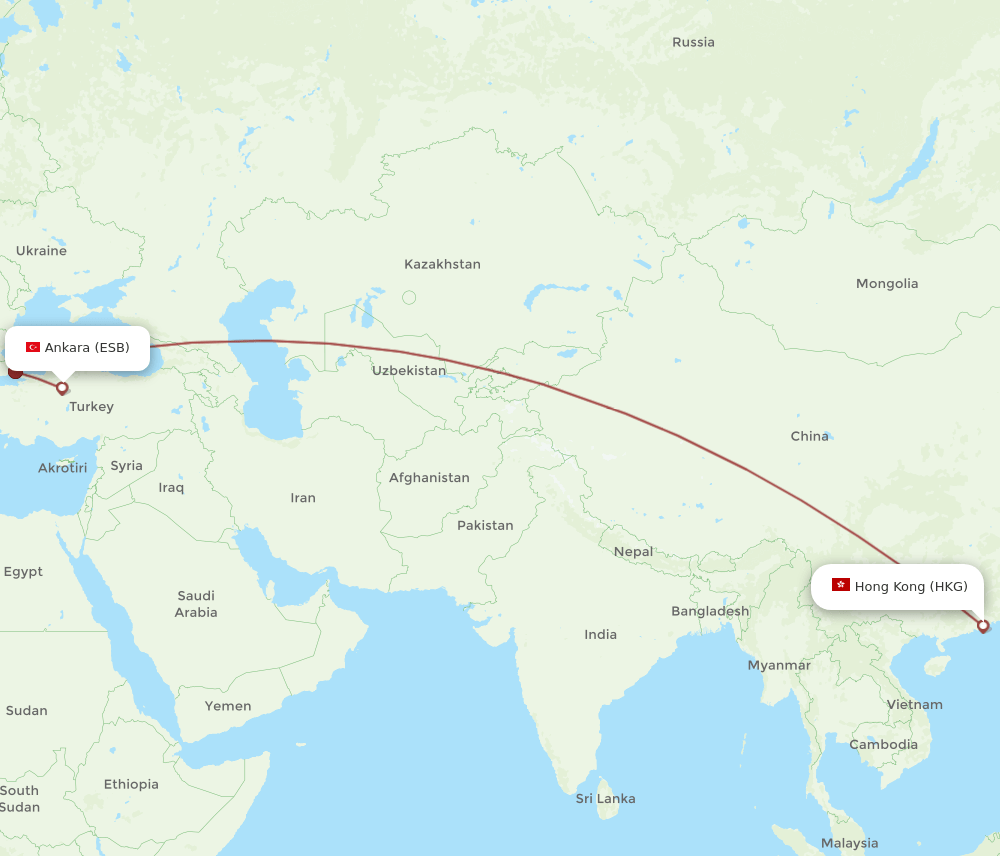 HKG-ESB flight routes