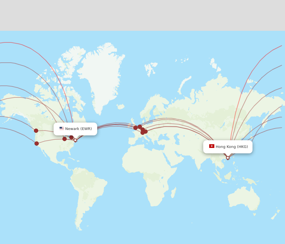 HKG to EWR flights and routes map