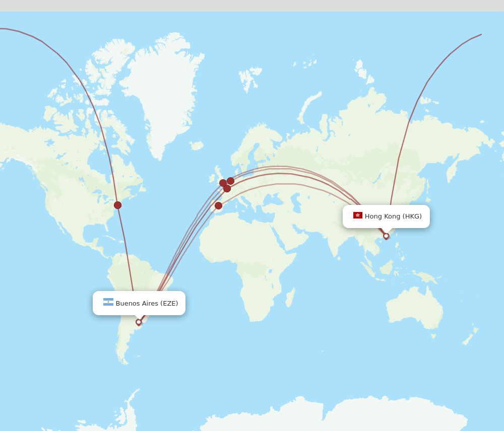 HKG to EZE flights and routes map