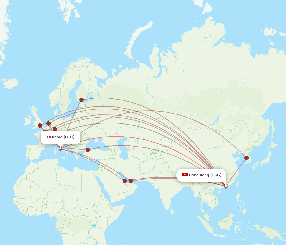 HKG to FCO flights and routes map