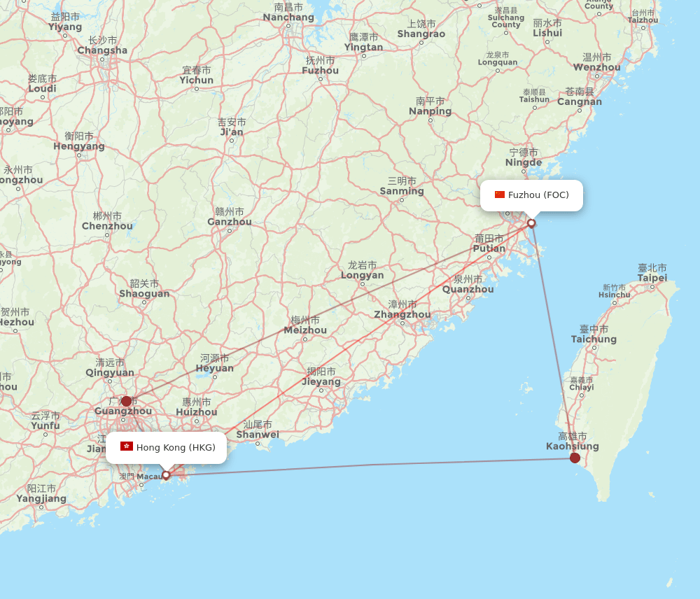 HKG to FOC flights and routes map