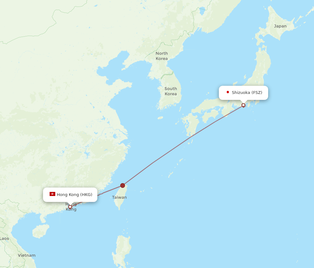 Hong Kong - Shizuoka route map and flight paths