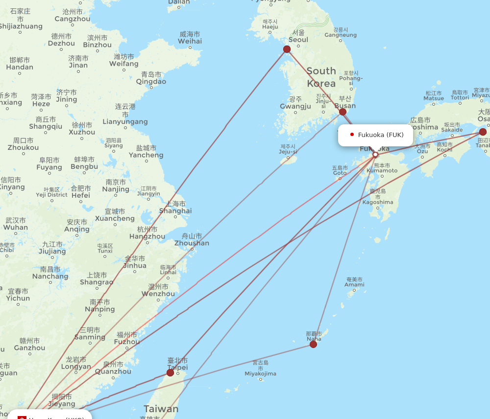 HKG to FUK flights and routes map
