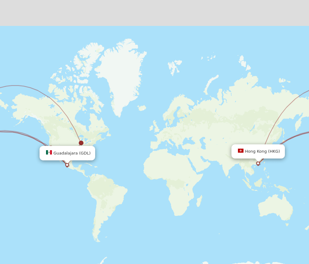 HKG to GDL flights and routes map