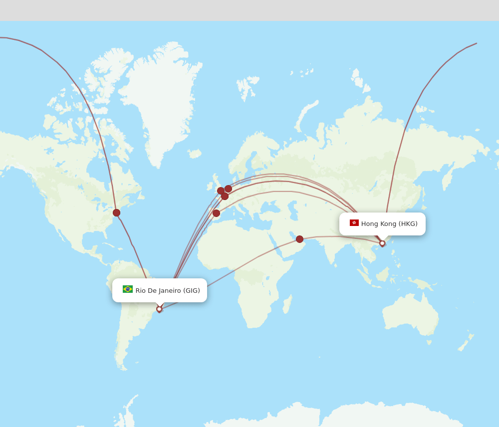 HKG to GIG flights and routes map