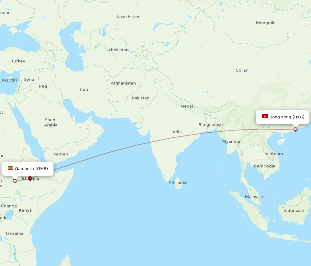 HKG-GMB flight routes