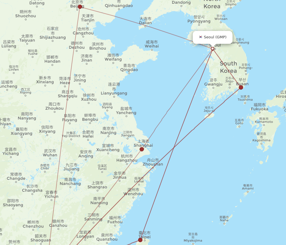 HKG to GMP flights and routes map