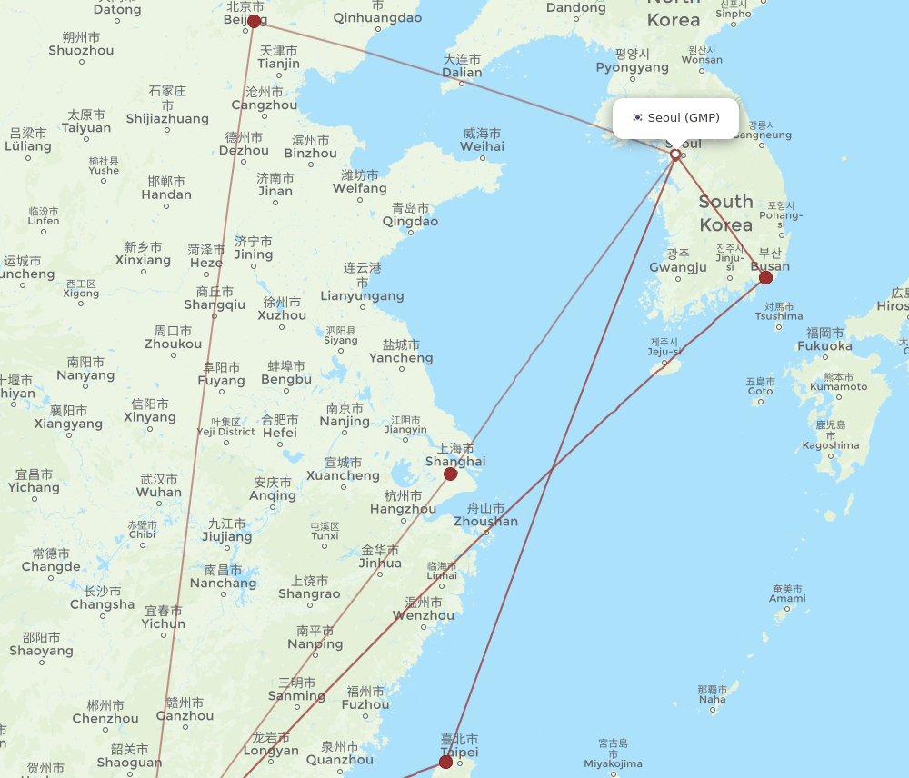 HKG to GMP flights and routes map