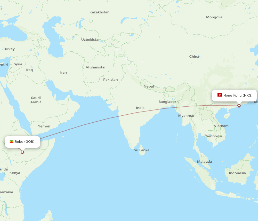 HKG to GOB flights and routes map