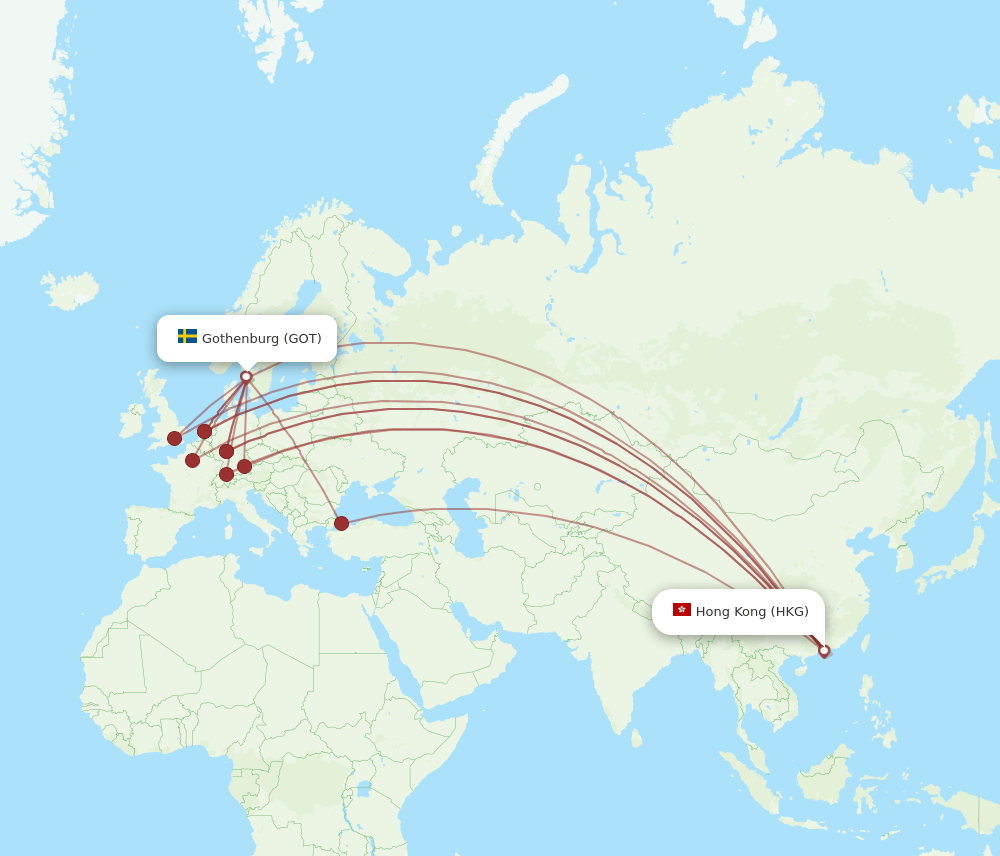 HKG-GOT flight routes