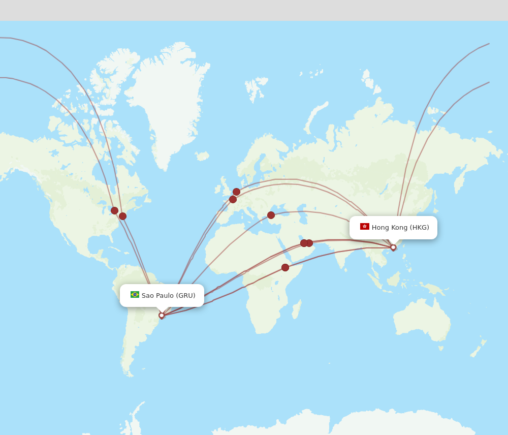 HKG to GRU flights and routes map