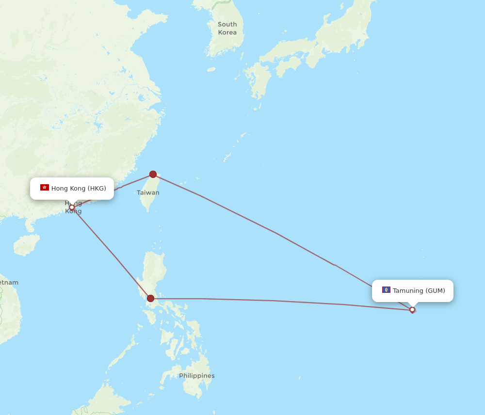HKG-GUM flight routes