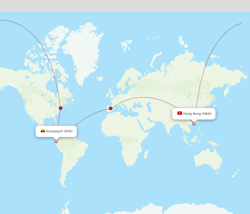 HKG to GYE flights and routes map