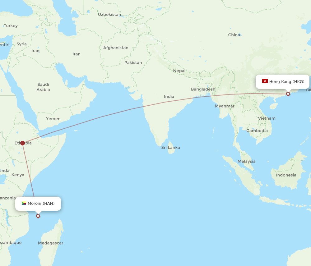 HKG-HAH flight routes