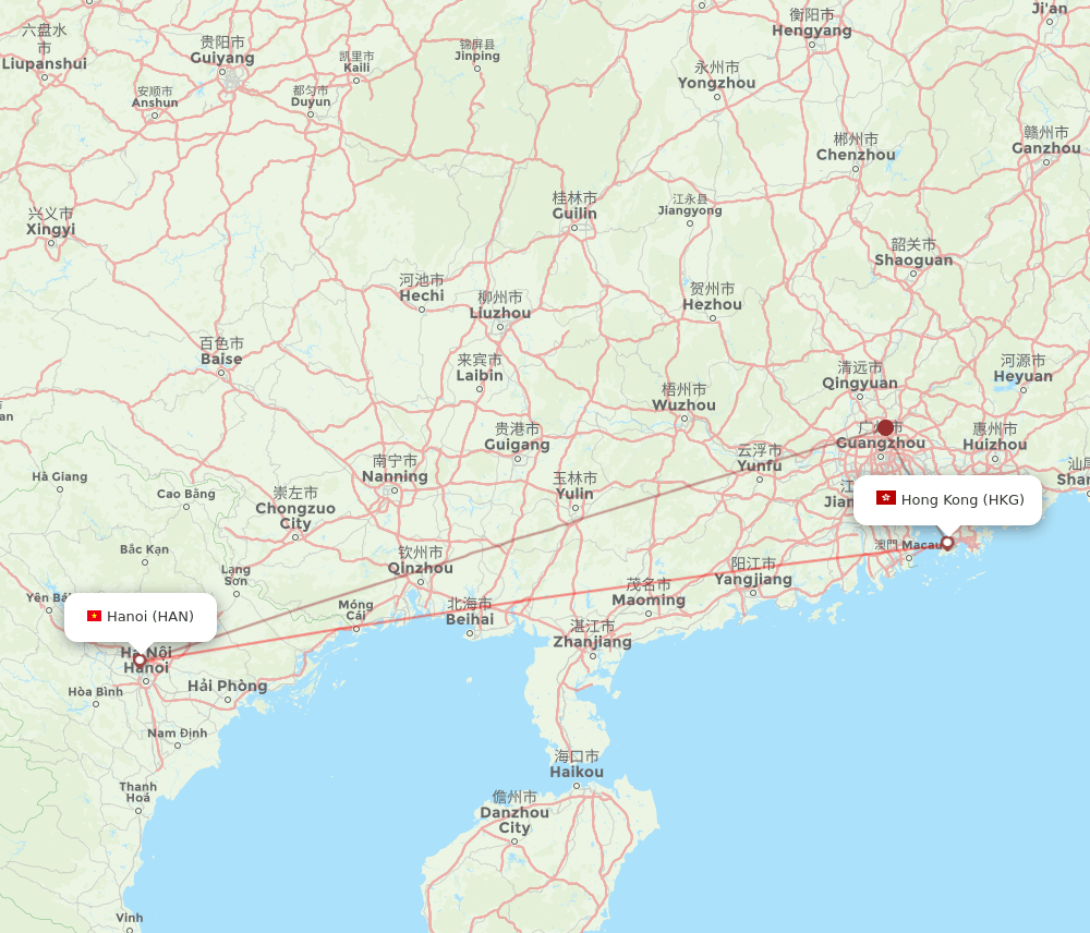 HKG to HAN flights and routes map