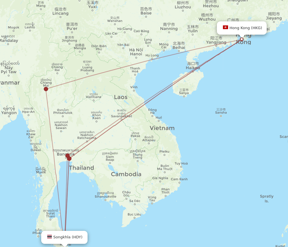 HKG to HDY flights and routes map