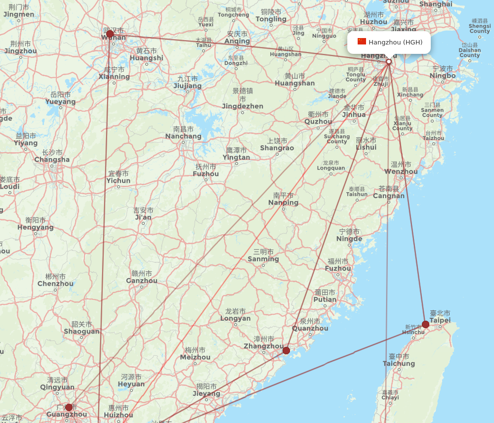 HKG to HGH flights and routes map