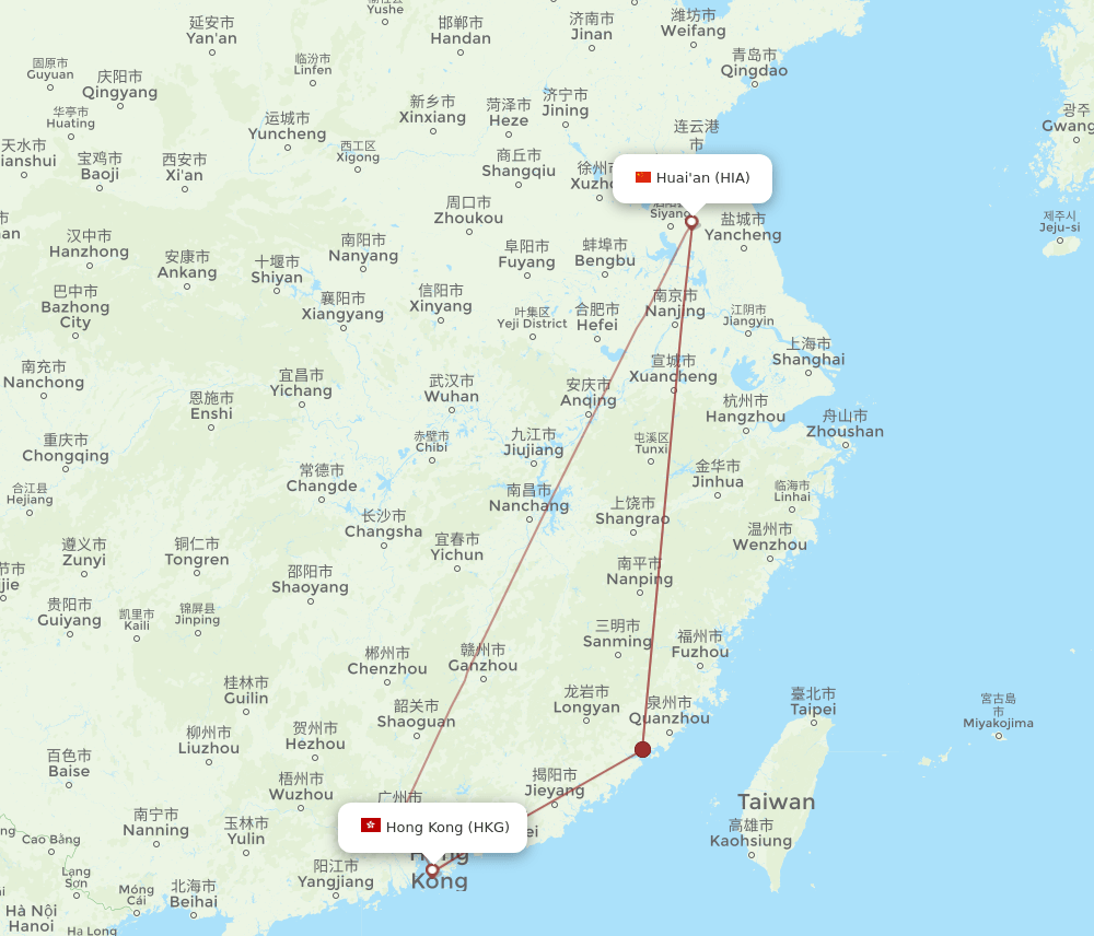 HKG-HIA flight routes