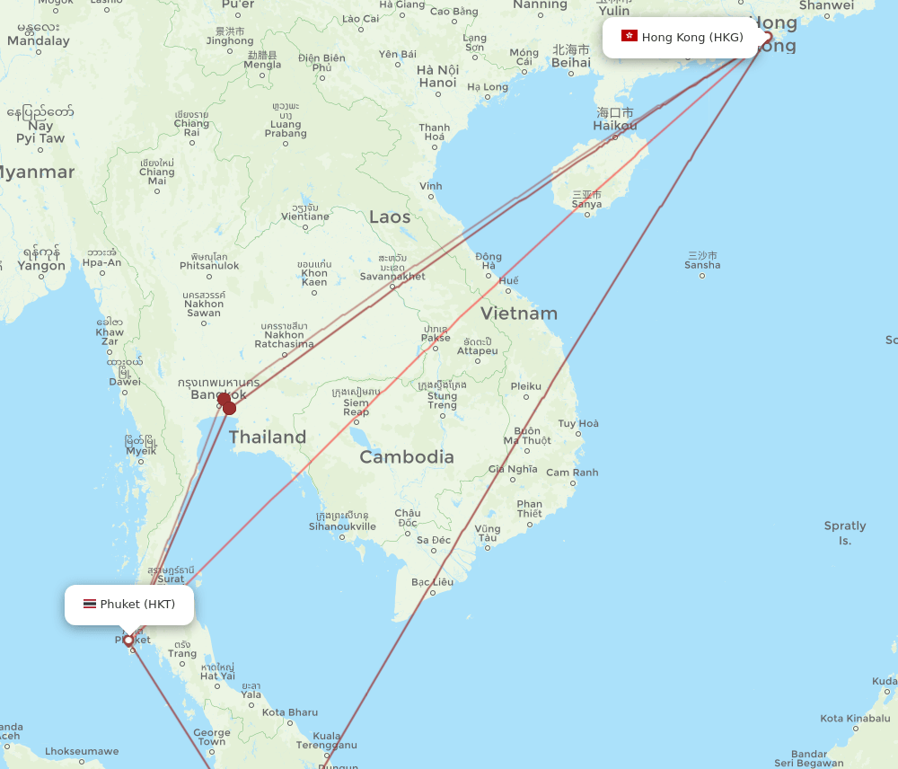 HKG to HKT flights and routes map