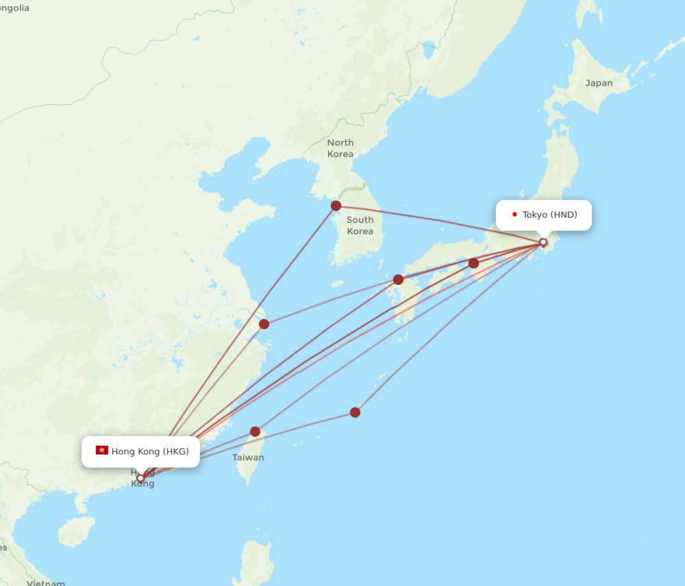 HKG to HND flights and routes map