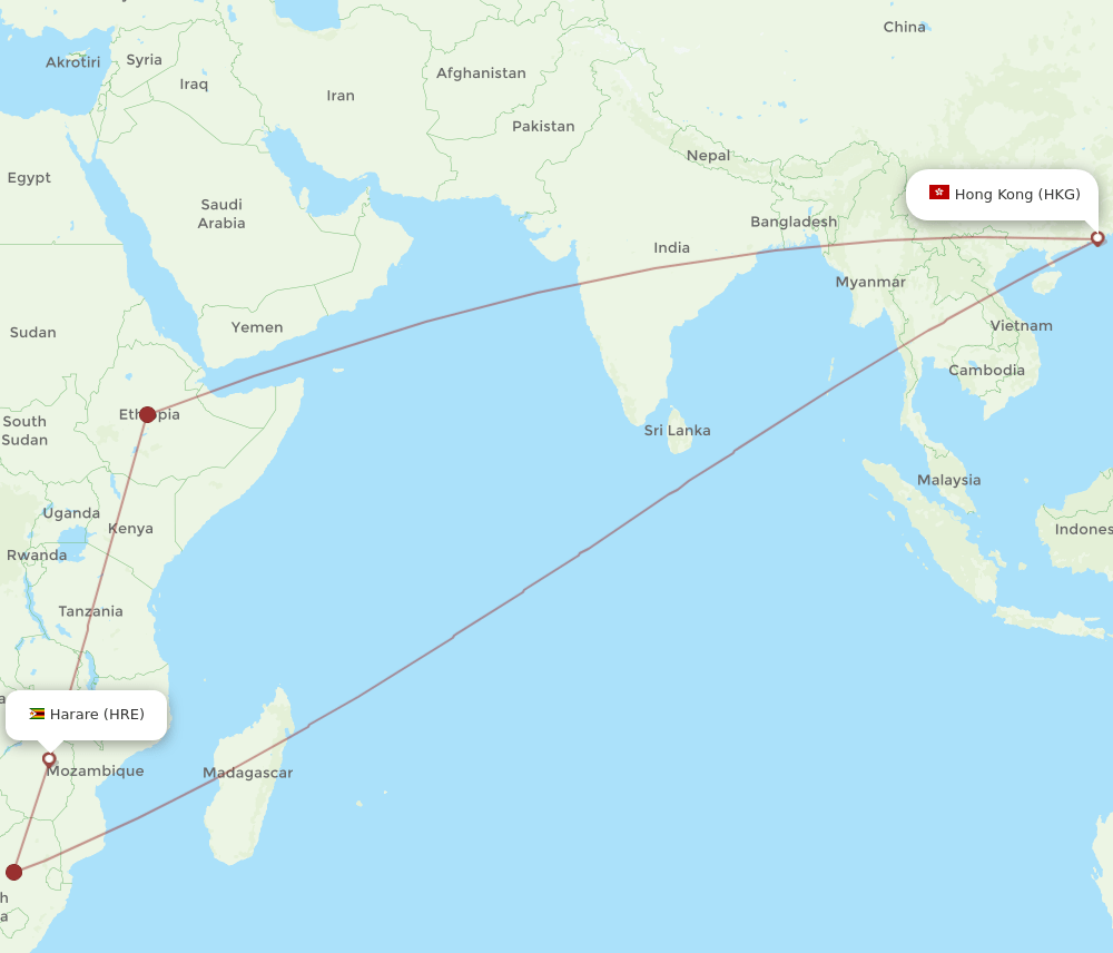 HKG-HRE flight routes